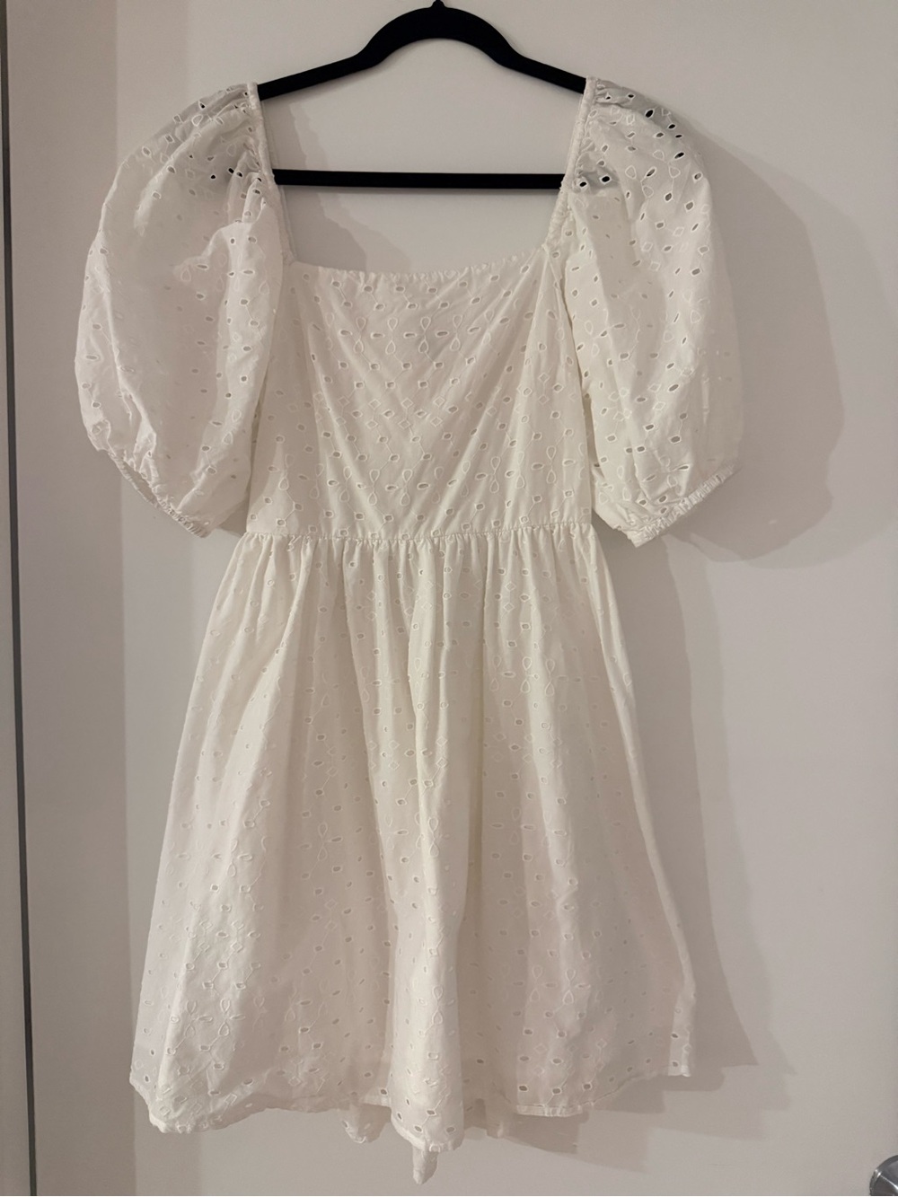 a new day White Eyelet Square-Neck Puff-Sleeve Mini Dress